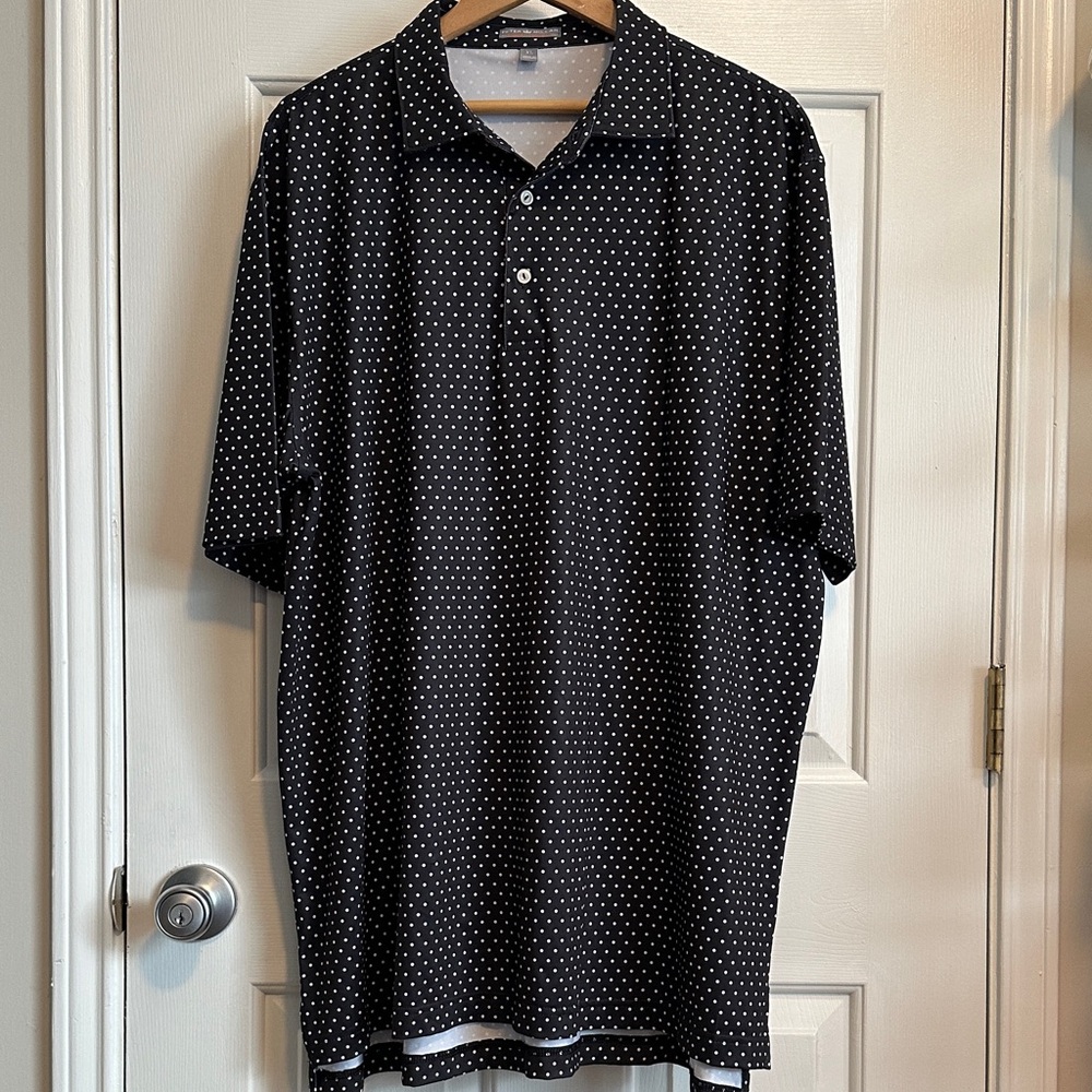 Peter Millar Navy and White Dotted Polo